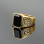 304 Stainless Steel & Obsidian Finger Rings for Men, Rectangle, Golden, US Size 11(20.6mm)(FS-WG9DF95-10)