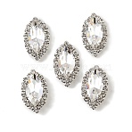 Sew on Rhinestone, Multi-Strand Links, Horse Eye, with Brass Prong Settings, Garments Accessories, 925 Sterling Silver Plated, Faceted, Crystal, 25.5x14x6mm, Hole: 1mm(RB-CBA5C2B-03A)