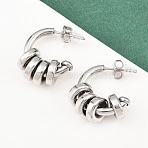 304 Stainless Steel C-Shaped Stud Earrings, Stainless Steel Color, 24x21x9.5mm(EJEW-K268-78P)