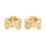 Bowknot Brass Clear Cubic Zirconia European Beads, Large Hole Beads, Cadmium Free & Lead Free, Rack Plating, Long-Lasting Plated, Real 18K Gold Plated, 9.5x10x5mm, Hole: 6mm(KK-B186-07G)