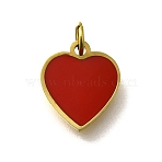 304 Stainless Steel Enamel Charms, with Jump Ring, Heart Charm, Real 18K Gold Plated, Ion Plating(IP), Dark Red, 10.5x9x1.5mm, Hole: 2.5mm(STAS-R153-05G-02)