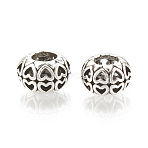 Alloy European Beads, Large Hole Beads, Hollow, Rondelle with Heart, Antique Silver, 11x7.5mm, Hole: 5mm(MPDL-S066-040)