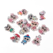Acrylic Cabochon, with Glitter Powder, Owl, Mixed Color, 30~38x23.5~31.5x2mm(FIND-E021-02)