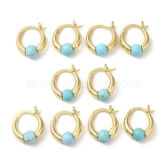 Synthetic Turquoise Round Beaded Hoop Earrings, Real 18K Gold Plated Brass Jewelry, Cadmium Free & Lead Free, 19x15x6.5mm(EJEW-A099-03G-03)