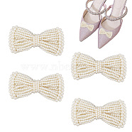 4Pcs Cloth Bowknots Shoe Decorations, with Plastic Imitation Pearl Beads, Antique White, 51x98x19mm(FIND-NB0003-24)