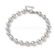 Non-Tarnish 304 Stainless Steel Beads Ball Chain Bracelets for Women, Stainless Steel Color, 7-1/2 inch(19cm), 6mm(BJEW-B092-01A-P)