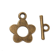 Tibetan Style Alloy Toggle Clasps, Flower, Antique Bronze, Ring: 20x16.5x1.5mm, Hole: 2.5mm, Bar: 6x16x1.8mm, Hole: 2.8mm(FIND-Z063-46AB)