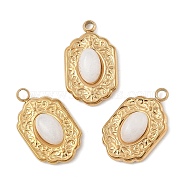 304 Stainless Steel Pave Natural White Jade Pendants, Oval Charms, Real 18K Gold Plated, PVD Vacuum Plating, 16x9.5x4mm, Hole: 1.5mm(STAS-P380-23G-01)