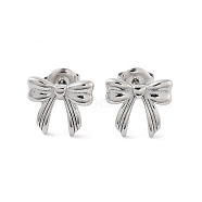 304 Stainless Steel Stud Earrings, Bowknot, Stainless Steel Color, 10.5x12mm(EJEW-P258-15P)