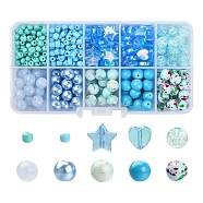 DIY Beads Jewelry Making Finding Kit, Including Imitation Jade & Crackle & Star & Heart & Round Acrylic & Glass Beads, Blue, 4~10x3~9mm, Hole: 1~2mm, 709Pcs/box(DIY-YW0005-84D)