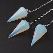 Opalite Hexagonal Pointed Dowsing Pendulums, with Brass Cross Chains, Cone, Platinum, Lead Free & Nickel Free, 8-1/4 inch(215mm)(G-G956-D09-FF)