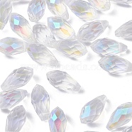 Electroplate Transparent Glass Faceted Teardrop Beads, Top Drilled Beads, AB Color Plated, Clear AB, 11.5~13x6mm, Hole: 1mm, about 100pcs/bag(EGLA-YWC0001-01)