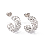 304 Stainless Steel Curb Chains Wrap Stud Earrings, Half Hoop Earrings for Women, Stainless Steel Color, 16x8.5mm, Pin: 0.7mm(EJEW-G314-03A-P)