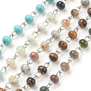 Handmade Natural & Synthetic Mixed Stone Beaded Chains, Unwelded, with Iron Needle, Platinum, 39.37 inch, 6~6.5x4mm, 1m/strand(AJEW-JB00442)