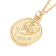 Ion Plating(IP) 304 Stainless Steel Rose Coin Pendant Necklace for Women, Golden, 17.72 inch(45cm)(NJEW-F294-09G)
