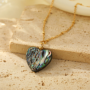 Paua Shell Heart Pendant Necklaces, Stainless Steel Chian Necklaces for Women, Golden, 15.75 inch(40cm)(NO8770)