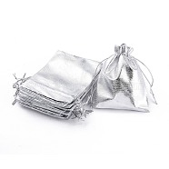 Organza Bags, Rectangle, Silver, 12x9cm(OP-S009-12x9cm-01)