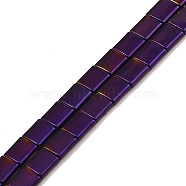 Electroplated Non-magnetic Synthetic Hematite Beads Strands, Square, 2-Hole, Purple Plated, 5x5x2mm, Hole: 0.8mm, about 74pcs/strand, 15.75 inch(40cm)(G-G089-B02-05)