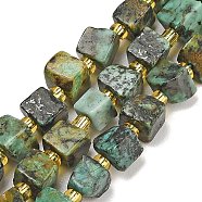 Natural African Turquoise(Jasper) Beads Strands, Cube, with Seed Beads, 4~6.5x4~6.5x4~6.5mm, Hole: 0.8~1mm, about 51~54pcs/strand, 15.43~15.47''(39.2~39.3cm)(G-G053-B19-05)