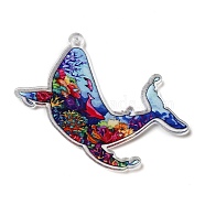 Acrylic Pendants, Animals, Whale, 40.5x43.5x1.7mm, Hole: 1.6mm(OACR-O007-02C)