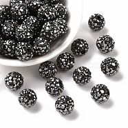 Pave Disco Ball Beads, Polymer Clay Rhinestone Beads, Round, Hematite, PP13(1.9~2mm), 6 Rows Rhinestone, 10mm, Hole: 1.5mm(RB-A130-10mm-8)