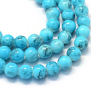 Baking Painted Glass Round Bead Strands, Deep Sky Blue, 6.5mm, Hole: 1.5mm, about 145pcs/strand, 31.8 inch(X-DGLA-Q019-6mm-76)