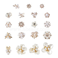 Alloy Cabochons, with Plastic Imitation Pearl & Crystal Glass Rhinestone, Flower, Mixed Color, 38pcs/box(PALLOY-TA0002-20)