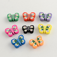 Handmade Polymer Clay Butterfly Beads, Mixed Color, 12~15x19~21x5~6mm, Hole: 1~2mm(X-CLAY-Q219-011)