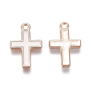 Alloy Enamel Pendants, Cross, Golden, White, 16.5x11x1.5mm, Hole: 1.4mm, 10pcs/Bag(ENAM-TAC0002-03B)