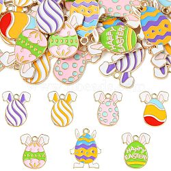 35Pcs 7 Style Easter Theme Alloy Enamel Pendants, Light Gold, Egg with Rabbit Charm, Mixed Color, 22x16.8x1.5mm, Hole: 2mm, 5pcs/style(ENAM-CJ0005-67)
