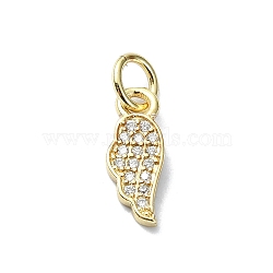 Brass Micro Pave Clear Cubic Zirconia Charms, with Jump Ring, Wing Charm, Real 18K Gold Plated, 12x5x1.5mm, Hole: 3mm(KK-H475-53G-01)