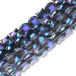 Electroplate Glass Beads Strands, Full Rainbow Plated, Cat Shape, Gray, 8x10x5mm, Hole: 1mm, about 65pcs/strand, 24.41''(62cm)(X-EGLA-Q128-06A-FR02)