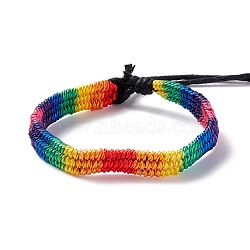 Rainbow Pride Bracelet, Nylon Braided Cord Bracelet for Men Women, Black, 7-1/8 inch(18cm)(BJEW-F422-01B)