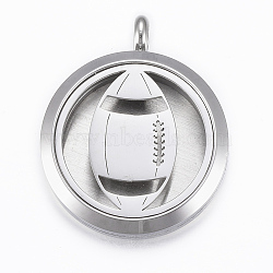 316 Surgical Stainless Steel Diffuser Locket Pendants, with Perfume Pad and Magnetic Clasps, Flat Round with Rugby, Stainless Steel Color, Mixed Color, 36.5~37x30x6~6.5mm, Hole: 5mm; Inner Diameter: 23mm; 12Color/Set(STAS-H418-48P)
