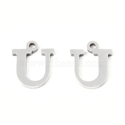 201 Stainless Steel Charms, Alphabet, Letter.U, 9x7.5x1mm, Hole: 1mm(STAS-N091-176U-P)