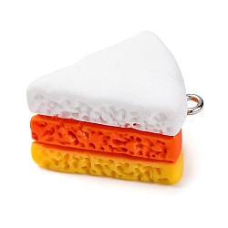 Cake Shape Resin Pendants, with Platinum Iron Loop, Imitation Food Charms, Orange Red, 24x19x15mm, Hole: 2mm(RESI-Q013-01B)