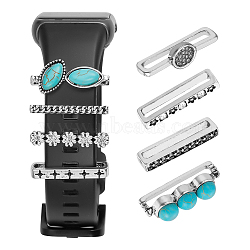 8Pcs Synthetic Turquoise Horse Eye Watch Band Charms, Alloy Flower Watch Band Decorative Ring Loops, Platinum, 2.3~2.4x0.25~1cm(FIND-NB0003-22)