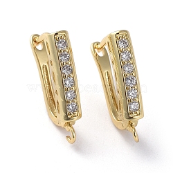 Brass Micro Pave Cubic Zirconia Hoop Earring Findings with Latch Back Closure, with Horizontal Loop, Rectangle, Clear, Golden, 20x4x12.5mm, Hole: 1.5mm, Pin: 0.8x1mm(ZIRC-G158-08G)