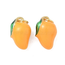 Brass Enamel Pendants, Fruits Shape Charms, Lead Free & Cadmium Free, Long-Lasting Plated, Rack Plating, with Jump Ring, Mango, 14.5x9x8mm, Hole: 3.3mm(KK-L256-44G-03)
