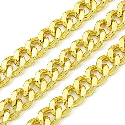 Brass Curb Chains, Unwelded, with Spool, Long-Lasting Plated, Cadmium Free & Lead Free, Real 18K Gold Plated, 7x6x2.5mm(CHC-G022-05G)