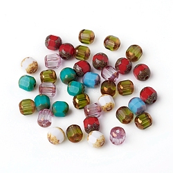 Retro Czech Glass Beads, Electroplated Opaque and Transparent Effect, Faceted, Oval, Mixed Color, 5~6x5~6mm, Hole: 1.2mm, about 360pcs/bag(GLAA-G077-18)