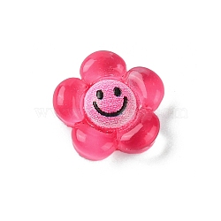 Translucent Resin Cabochons, Flower with Smiling Face, Crimson, 9x9x3.3mm(RESI-E039-01G)