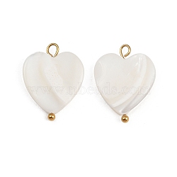 Natural Shell Heart Pendants, with 304 Stainless Steel Loops, Seashell Color, Ion Plating(IP), Real 18K Gold Plated, 19~20.5x15~15.5x2.5~4mm, Hole: 1.5~2.5mm(X1-STAS-D378-34G)