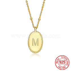925 Sterling Silver Letter Initial Oval Pendant Necklaces for Women, with Cable Chains, Real 18K Gold Plated, Letter M, 15.75 inch(40cm)(EL6437-2)