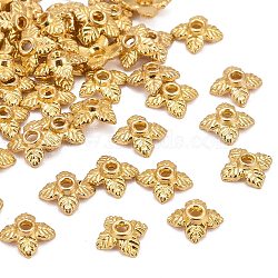 Tibetan Style Alloy Bead Caps, Flower, 4-Petal, Cadmium Free & Nickel Free & Lead Free, Golden, 6x6x2mm, Hole: 1mm(TIBEB-Q018-G-FF)