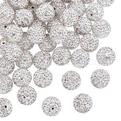 Pave Disco Ball Beads, Polymer Clay Rhinestone Beads, Grade A, Crystal, PP15(2.1~2.2mm), 14mm, Hole: 2mm(RB-Q195-14mm-001)
