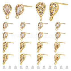 DICOSMETIC 20Pcs 2 Style Teardrop Shape Brass Micro Pave Cubic Zirconia Stud Earring Findings, with Loops and 30Pcs Plastic Ear Nuts, Golden, 9.5~11.5x5.5~6mm, Hole: 1mm, Pin: 0.6~0.8mm, 10Pcs/style(KK-DC0003-04)