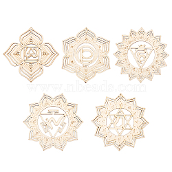 Unfinished Wooden Bohemian Meditation Energy Symbol Cup Mats, Hollowed Out Coasters, Also as Pendant Decoration, Cornsilk, Coaster: 144~150x146~150x2.5mm, Hole: 3~4mm, 5pcs(WOOD-WH0034-12)