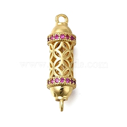 Rack Plating Brass Micro Pave Cubic Zirconia Hollow Column Links Connector Charms, Real 18K Gold Plated, Long-Lasting Plated, Lead Free & Cadmium Free, Deep Pink, 26x7.5mm, Hole: 1.6mm(ZIRC-F142-50A-B01)