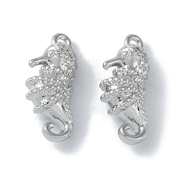 Ocean Collection Theme Jewelry, Brass with Cubic Zirconia Charms, Real Platinum Plated, Sea Horse, 14x6x4mm, Hole: 1.2mm